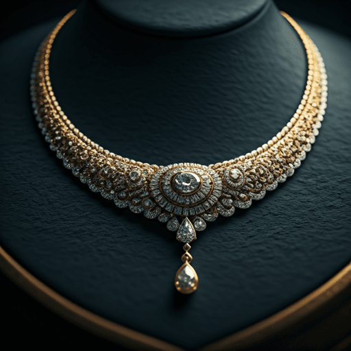 Gold necklace macro on dark velvet.