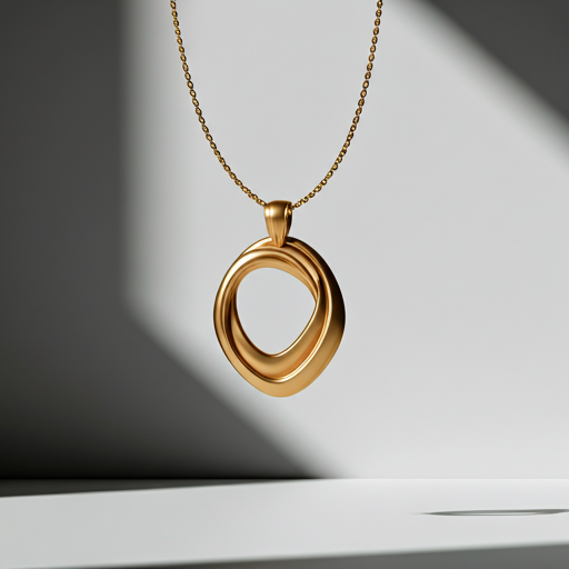 Gold rope chain necklace on an off-white background.